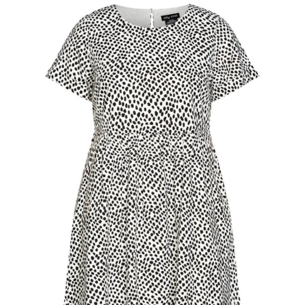 City Chic Billie Spot Mini Dress Black White Dalmatian Print Plus Size 20 NWT